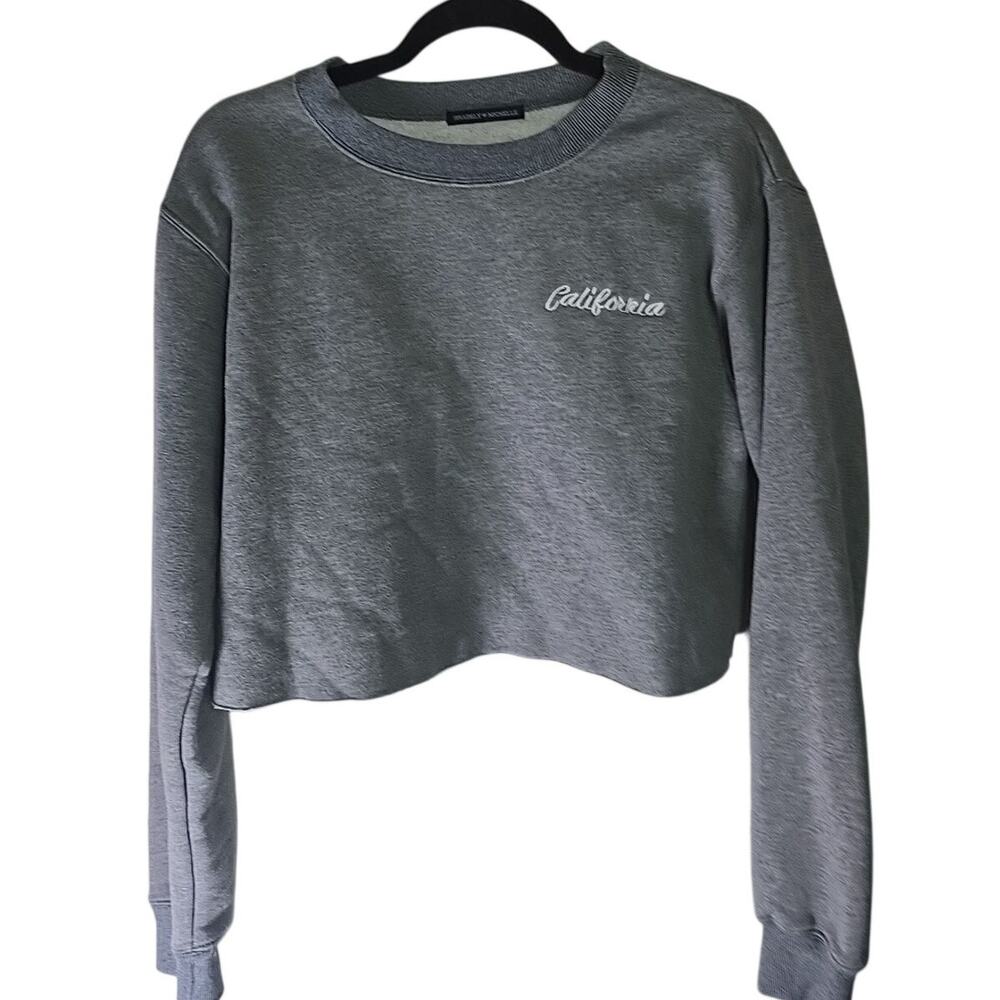 Bradely Michelle Cropped California Pullover Sweatshirt Size Medium Gray Preppy